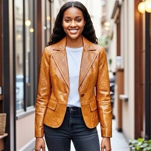 LAUNDRY Embossed Leather Fitted Blazer Jacket S